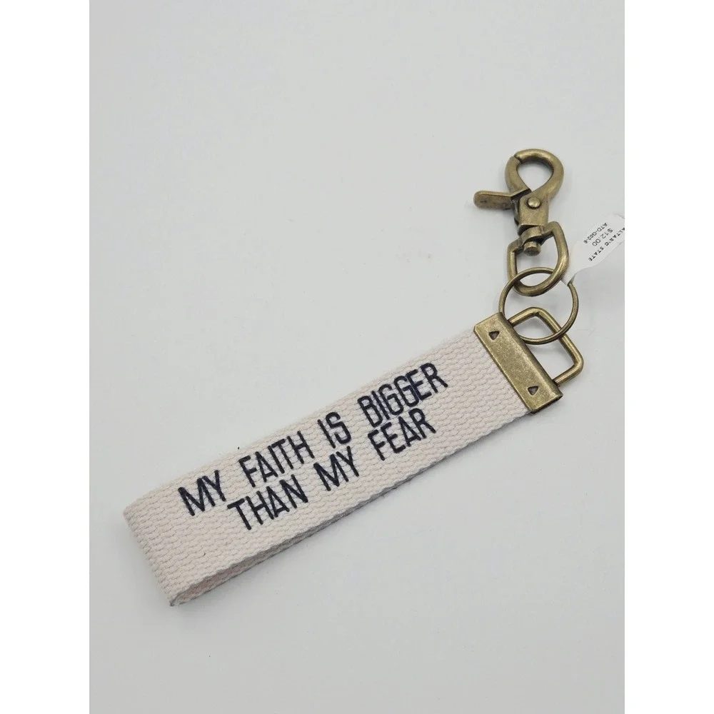Altar'd State My Faith Is Bigger Than My Fear Canvas Wristlet Keychain Cream